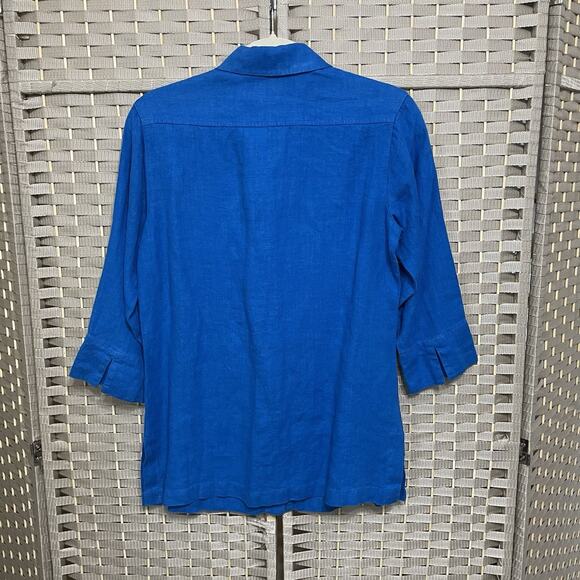 Chico's Sanibel Nayali Button Tunic Top Size 0 US S Cruise Blue 3/4 Sleeve NEW - Picture 2 of 9